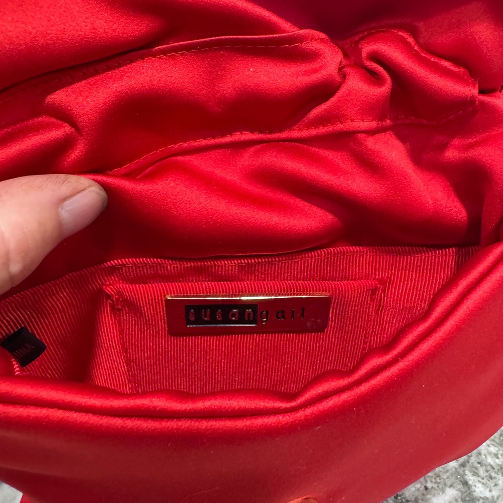 Susan Gail Vintage Red Satin Evening Crossbody Bag Rhinestone Orb Charm NWT - Picture 6 of 10